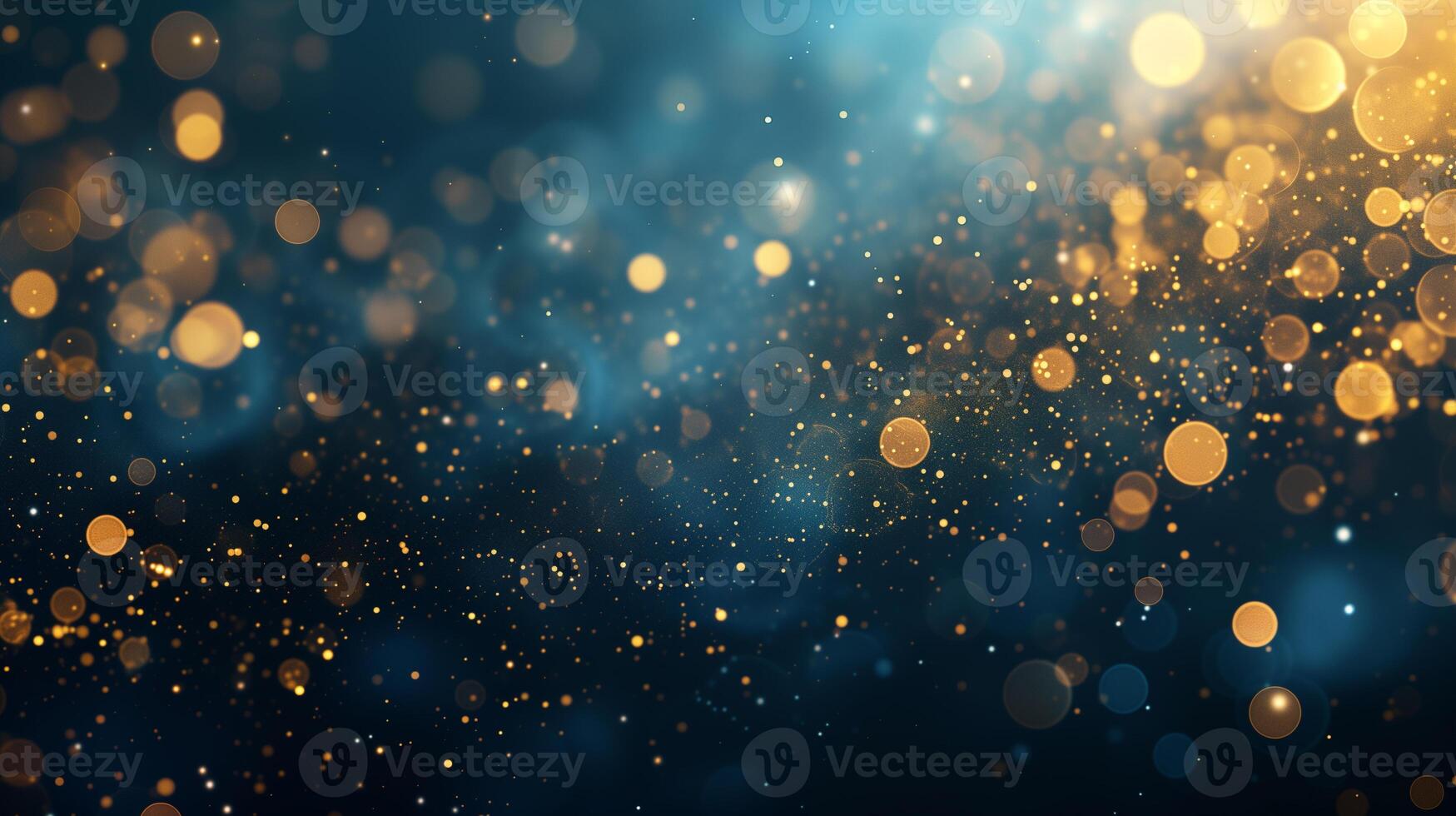 AI generated Abstract gold and blue bokeh background, holiday celebration background with golden particles, AI generative photo