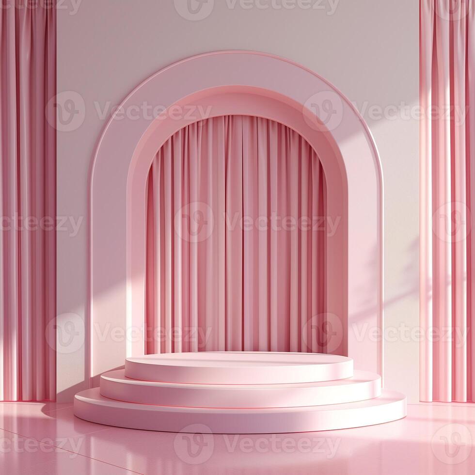 AI generated Abstract minimal pink podium stage platform Mock-up for product presentation, 3D rendering, text space photo