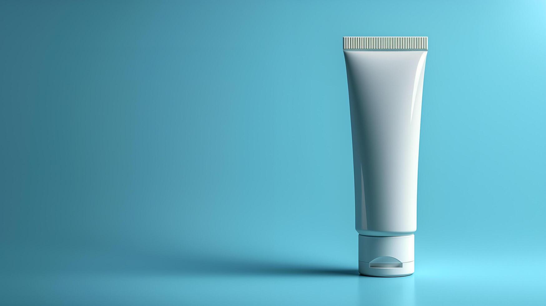 AI generated cosmetic tube mockup on pastel blue background photo