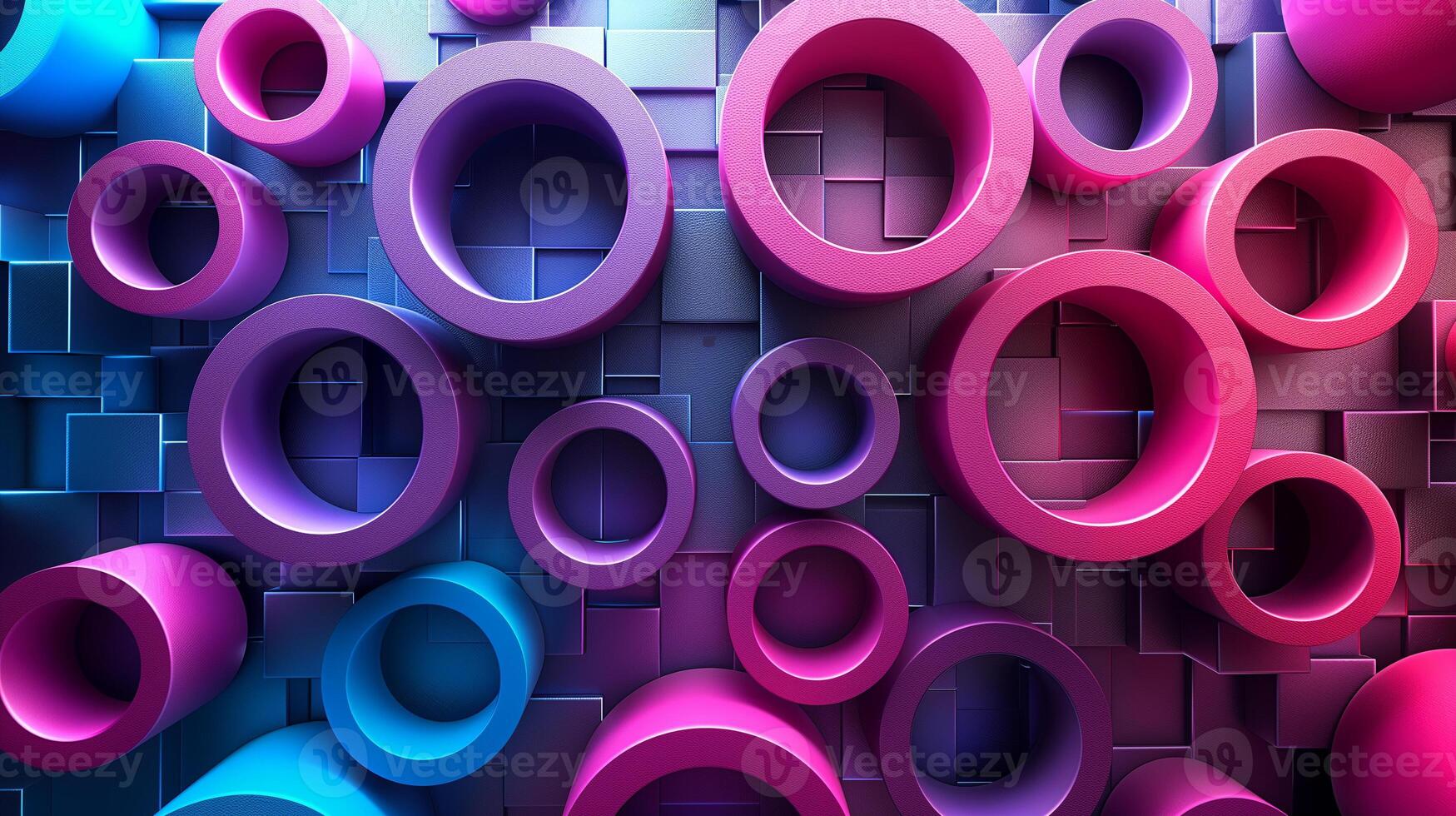 AI generated colorful geometric cylinder shapes top view background photo