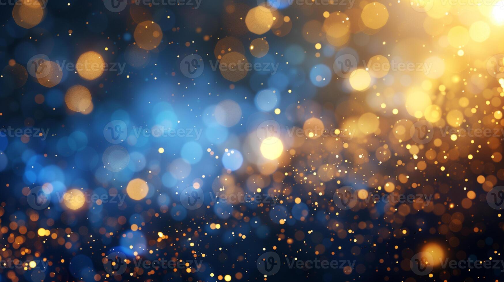 AI generated Abstract gold and blue bokeh background, holiday celebration background with golden particles, AI generative photo