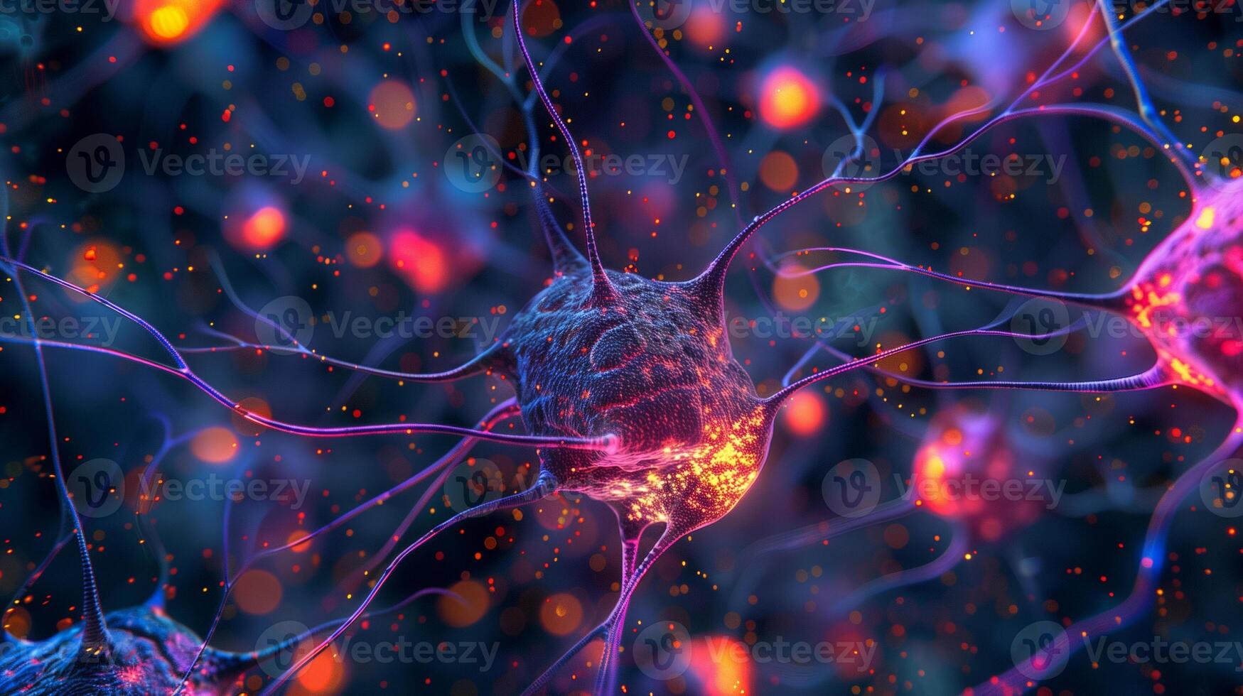 AI generated Abstract background with neuron cells, nervous system, microbiology concept photo