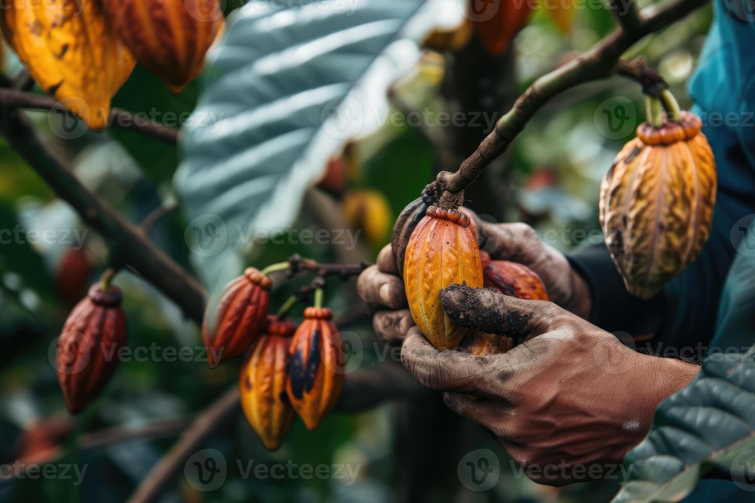 AI generated Cocoa Bean Harvesting Process, Cocoa Bean Plantations photo