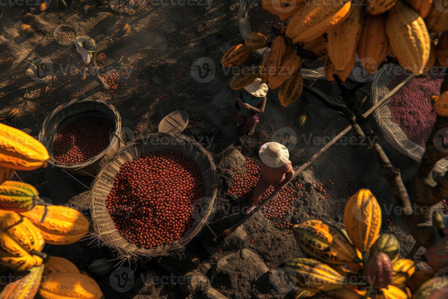 AI generated Cocoa Bean Harvesting Process, Cocoa Bean Plantations photo