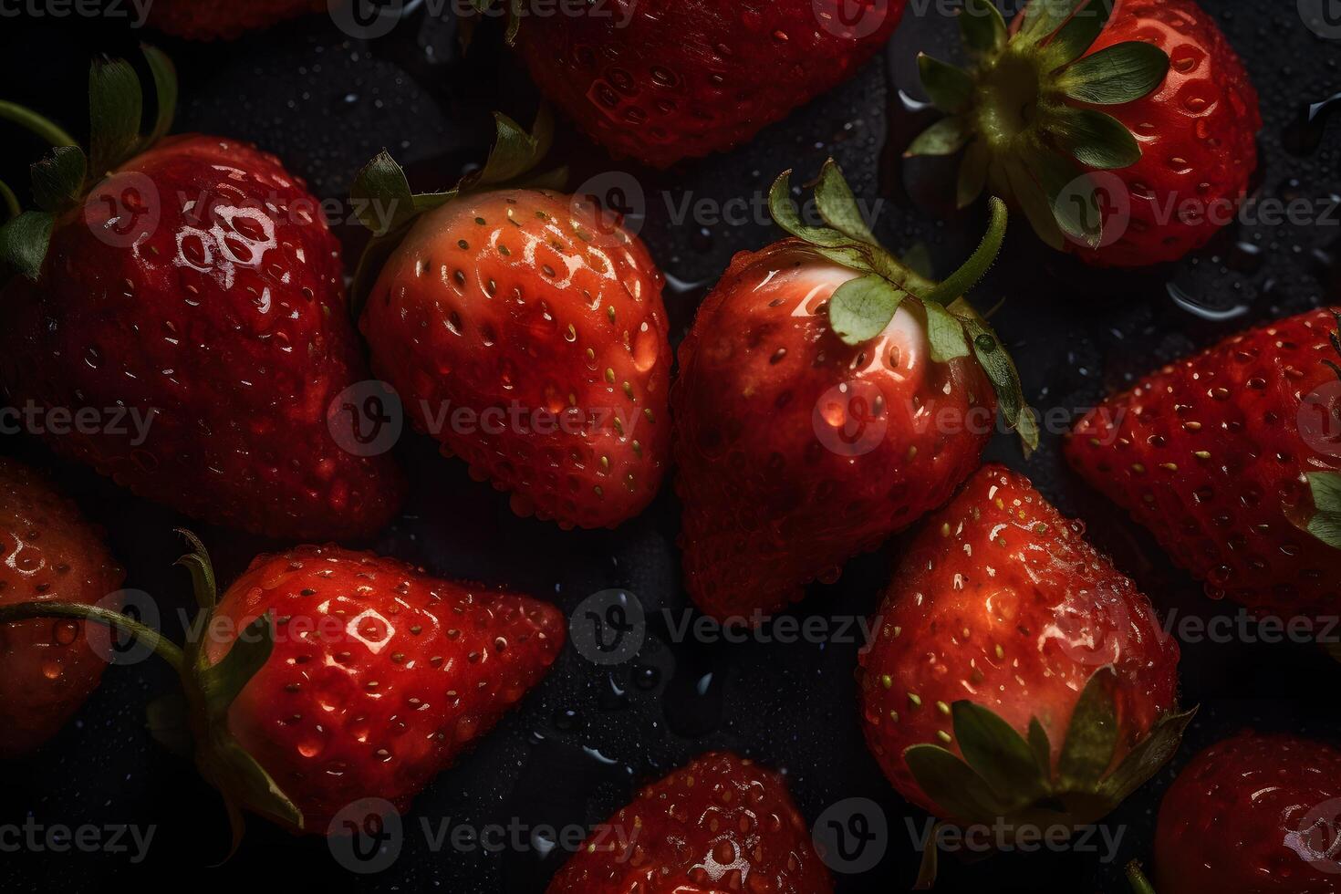 AI generated Lots of strawberries on a dark background. Neural network AI generated photo