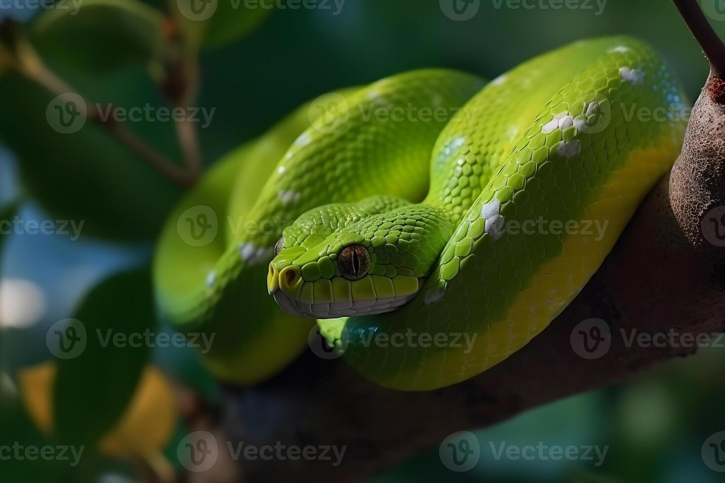 AI generated Green tropical snake. Neural network AI generated photo