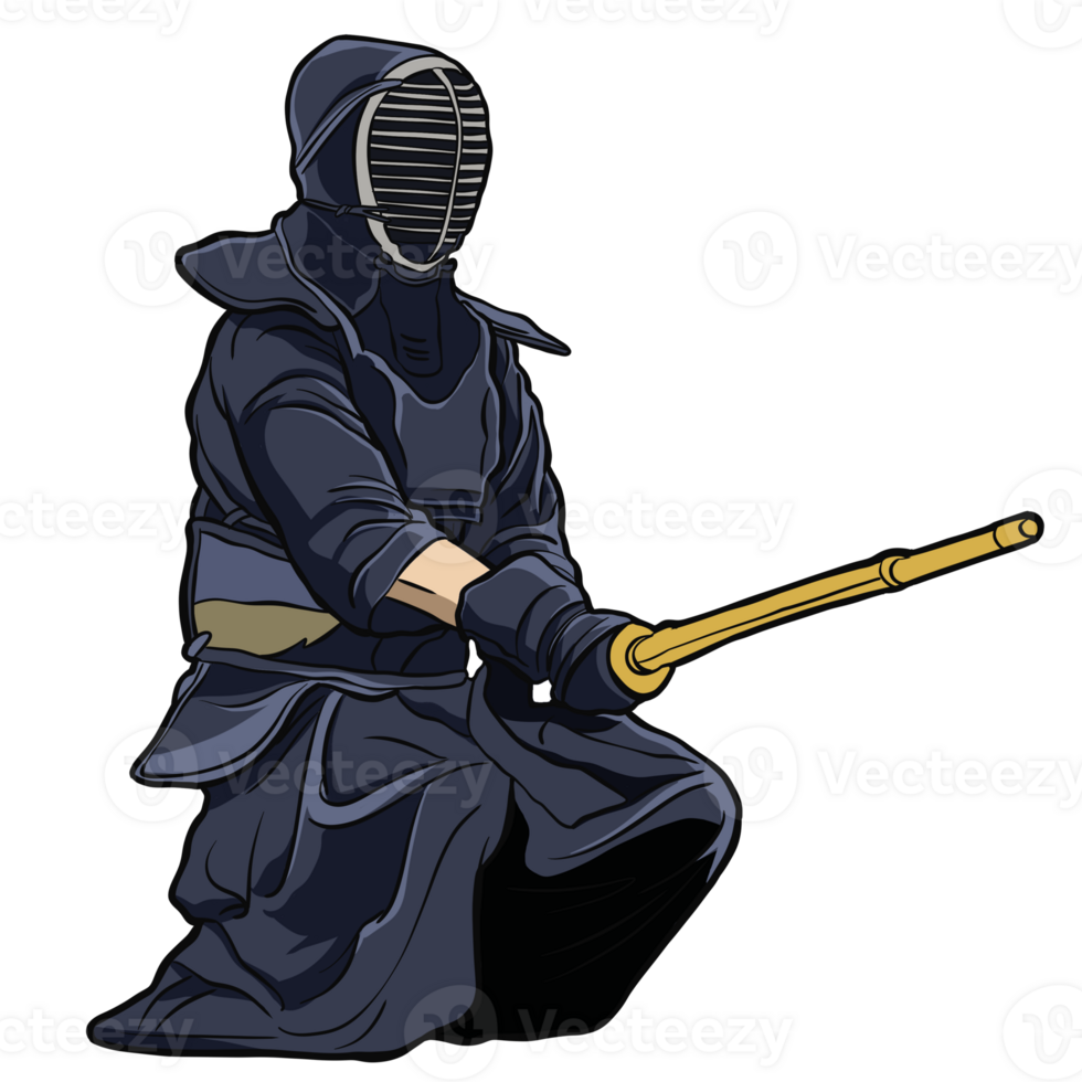 Kendo Practitioner in Traditional Gear sit png