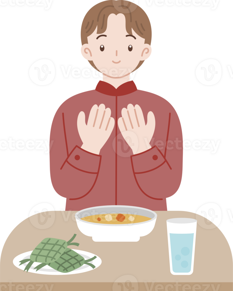 muslim cartoon character praying before a meal png