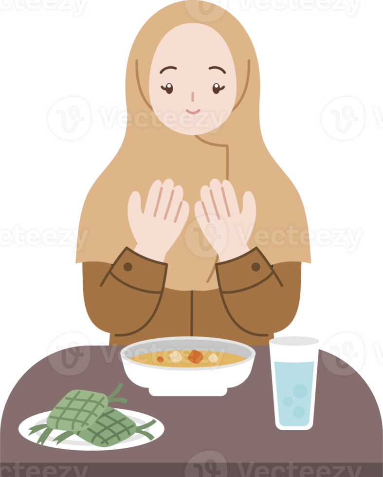 musulmano cartone animato personaggio preghiere prima un' pasto png