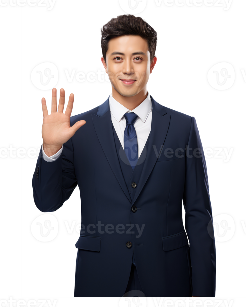 AI generated a man in a suit waving his hand png