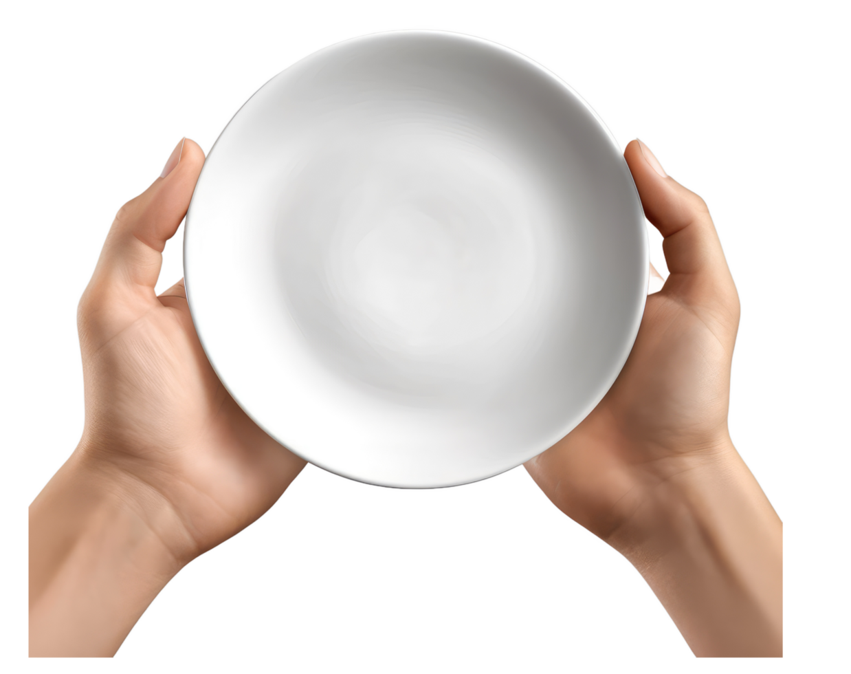 AI generated One white kitchen plate on human hand png