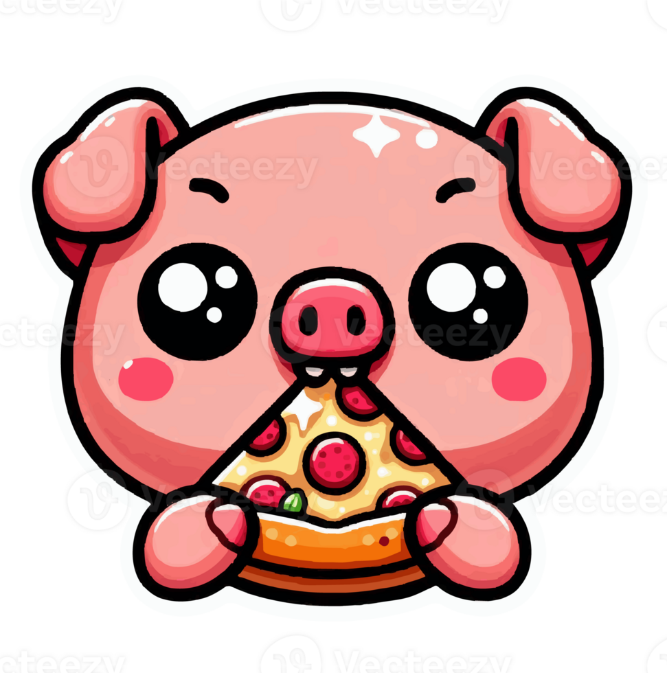 ai gerado kawaii porco come pizza desenho animado animal natureza png