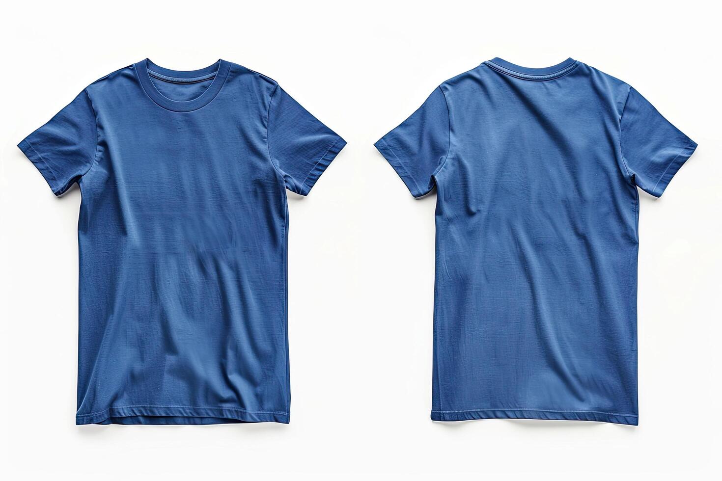 AI generated Blue t-shirt on a white background, front and back view. photo
