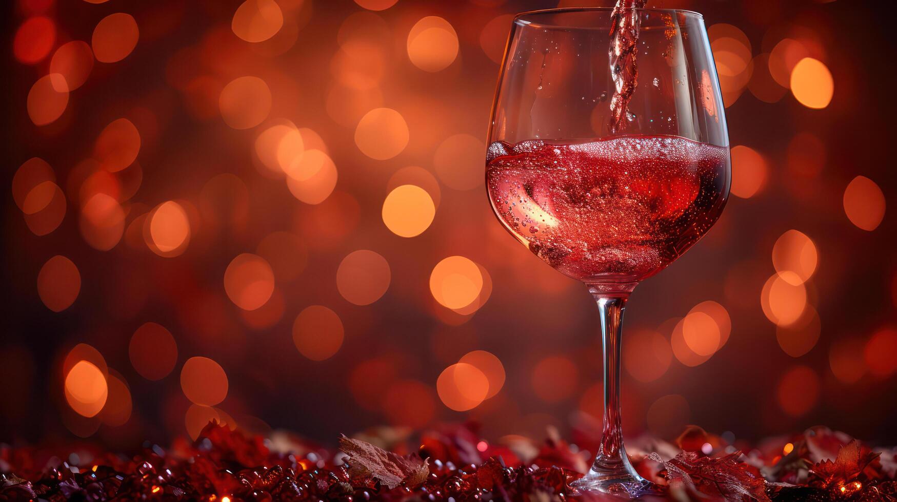 AI generated Red wine glass, bokeh background photo