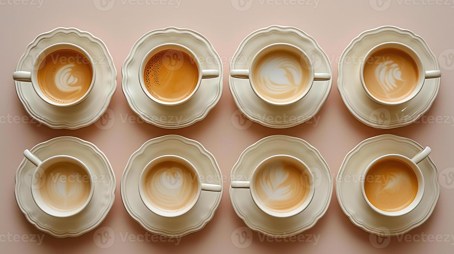 AI generated Top view of set coffee cup isolated Copy space photo
