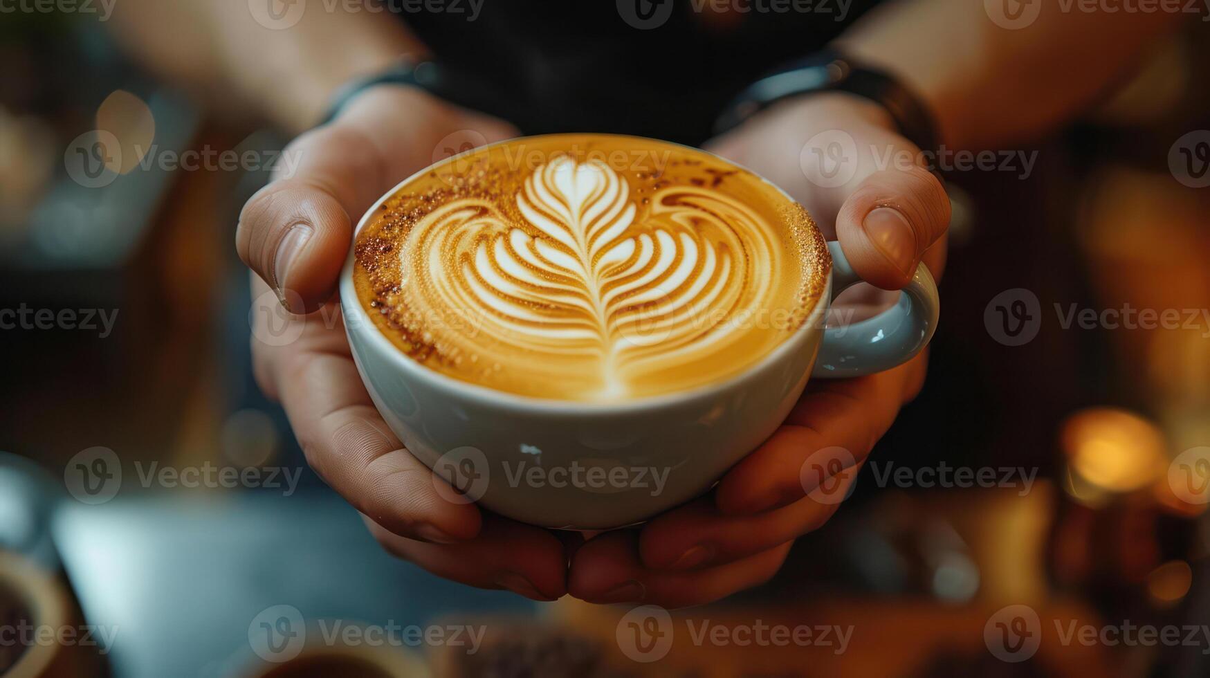 AI generated Barista making latte art coffee photo