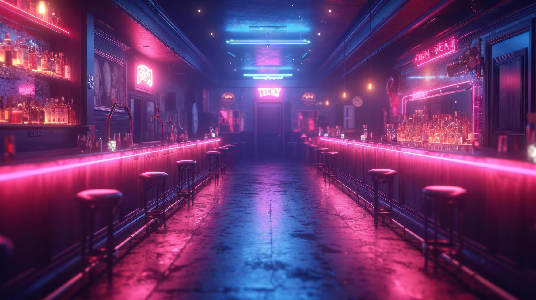 AI generated Neon Bar Sign neon lights, space for text photo