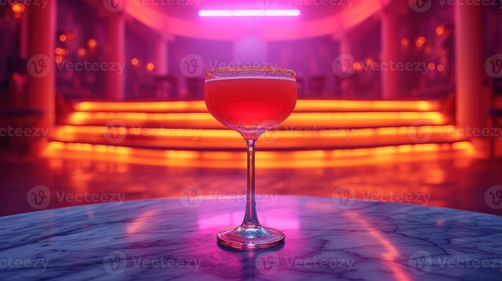 AI generated Cocktail out of glass in neon lights, space for text photo