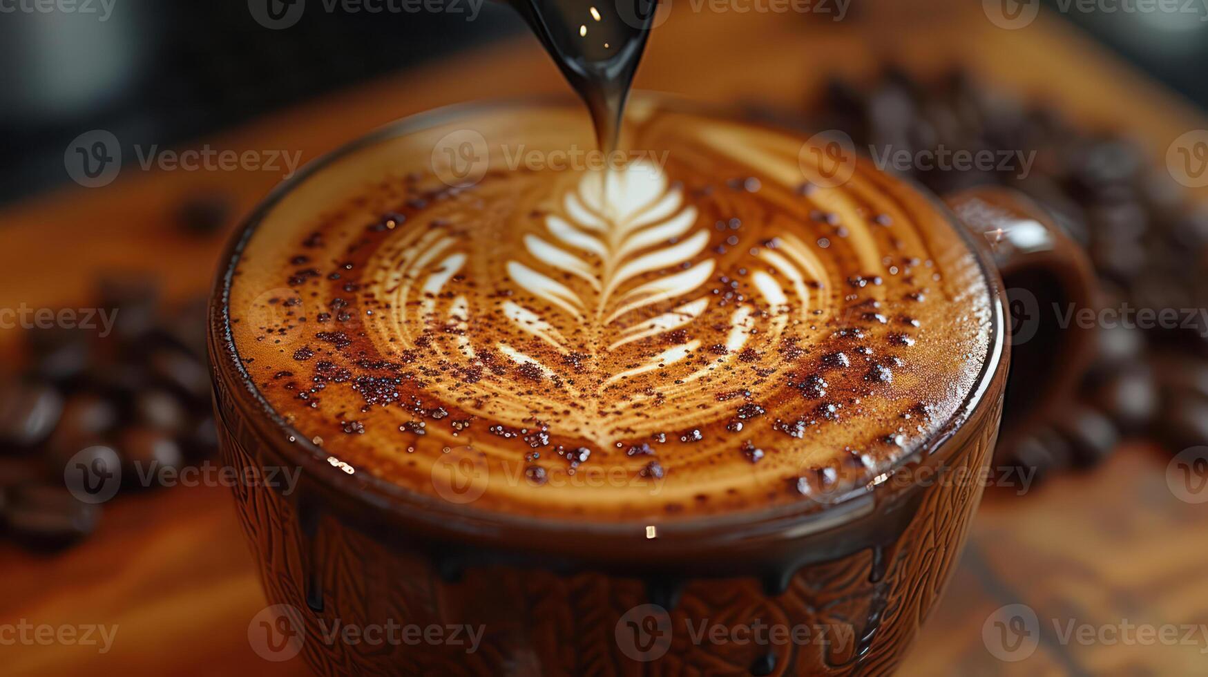 AI generated Barista making latte art coffee photo