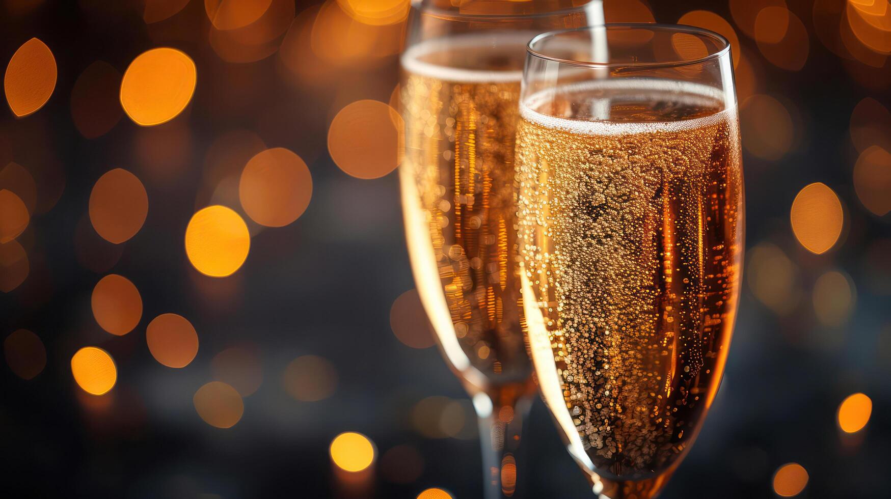 AI generated Glasses of champagne on bright background with bokeh effect photo