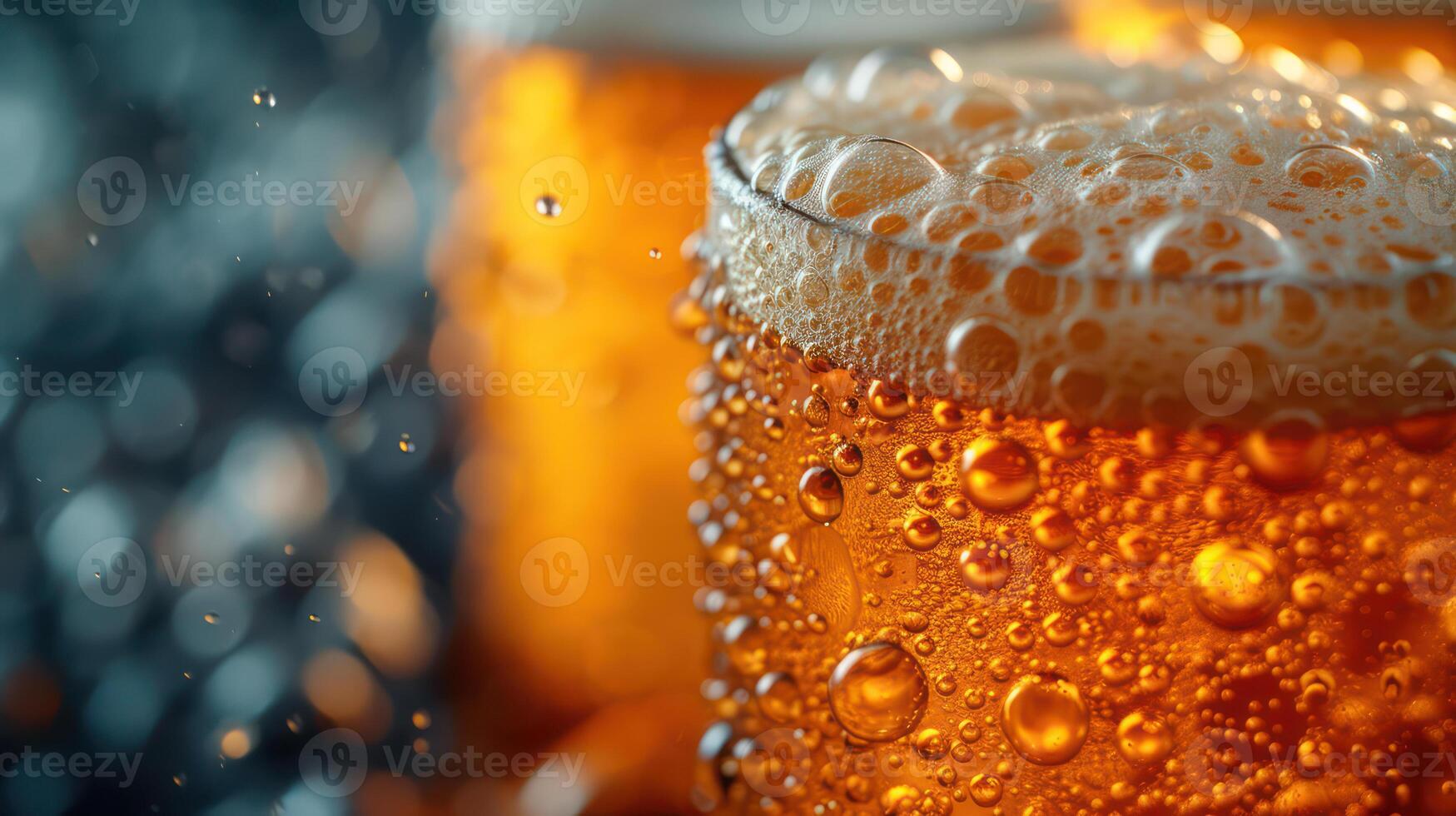 AI generated Pouring beer with foam bubbles in glass for background on front view of waves, drinking alcohol photo