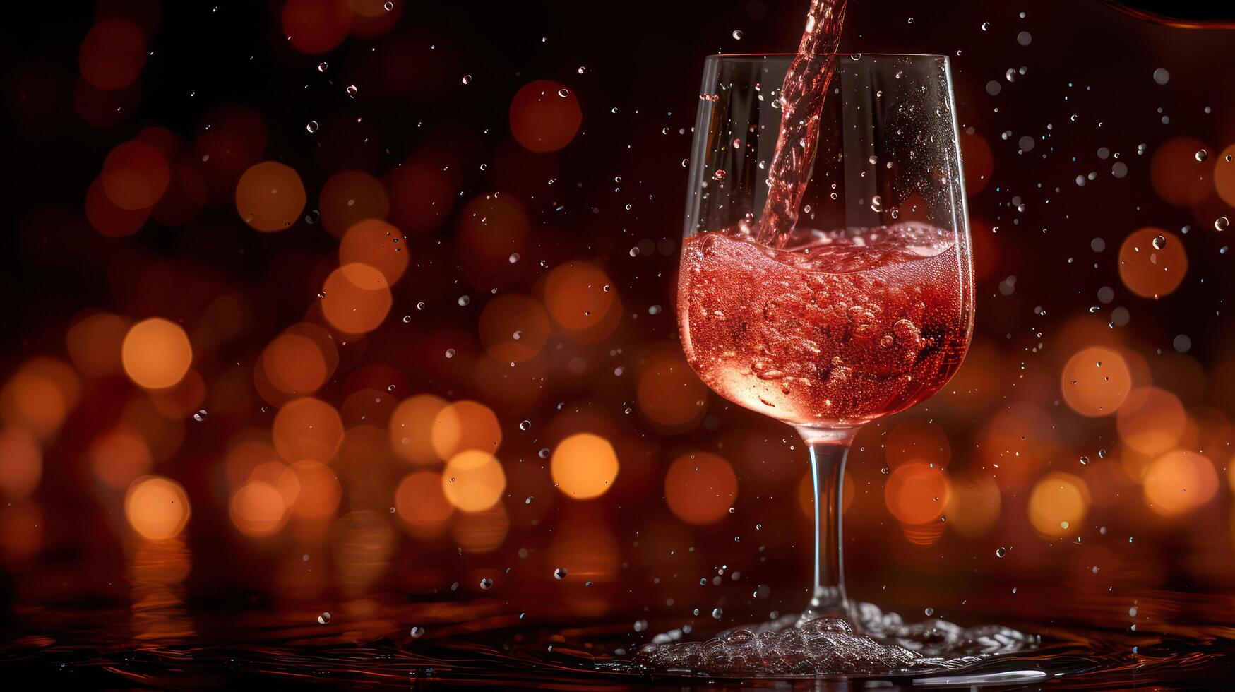 AI generated Red wine glass, bokeh background photo