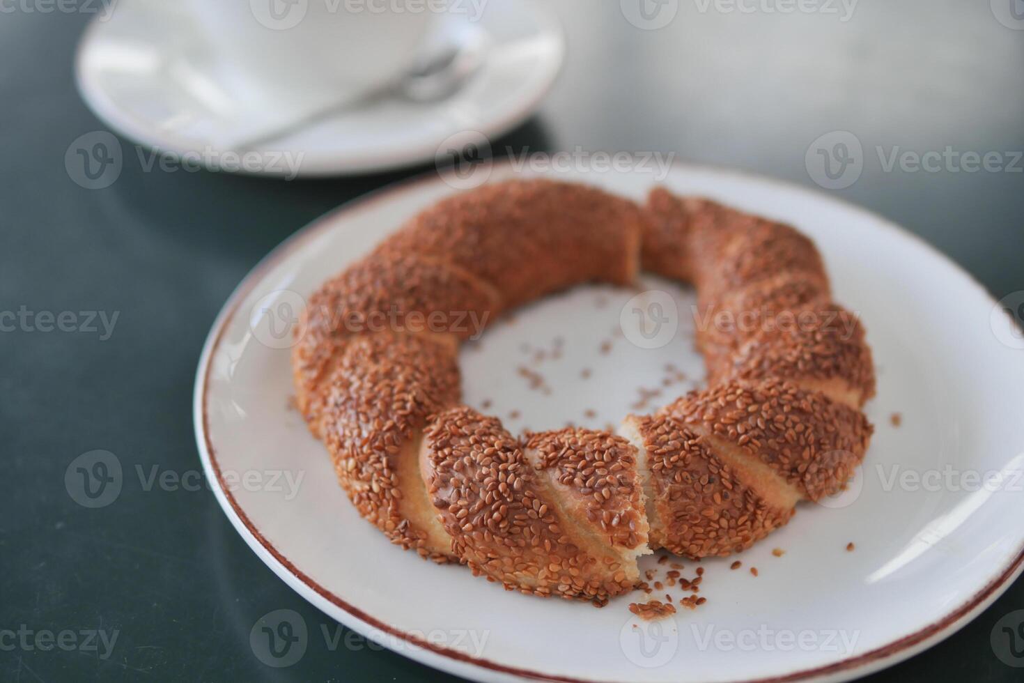 Turkish Bagel Simit on table photo