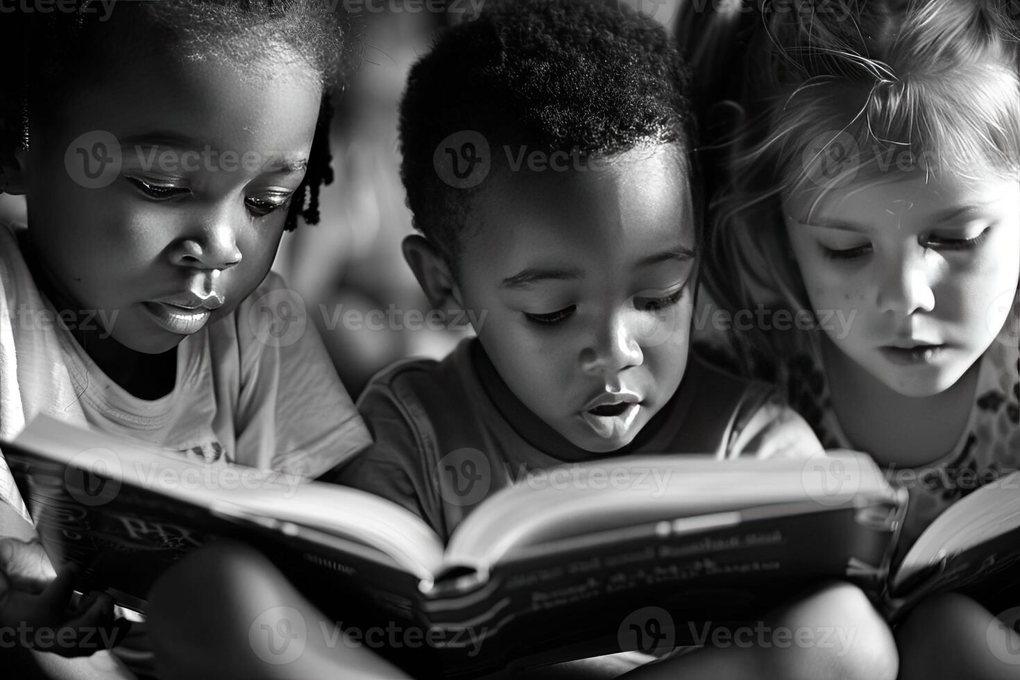 AI generated Children's reading a book together. International Children's Book Day photo