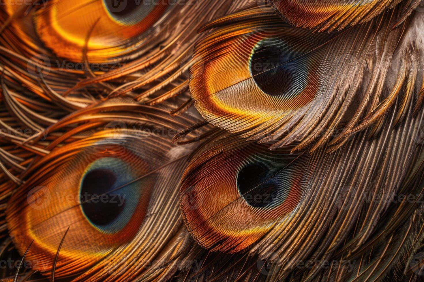 AI generated extreme macro shot of peacock bird feathers photo