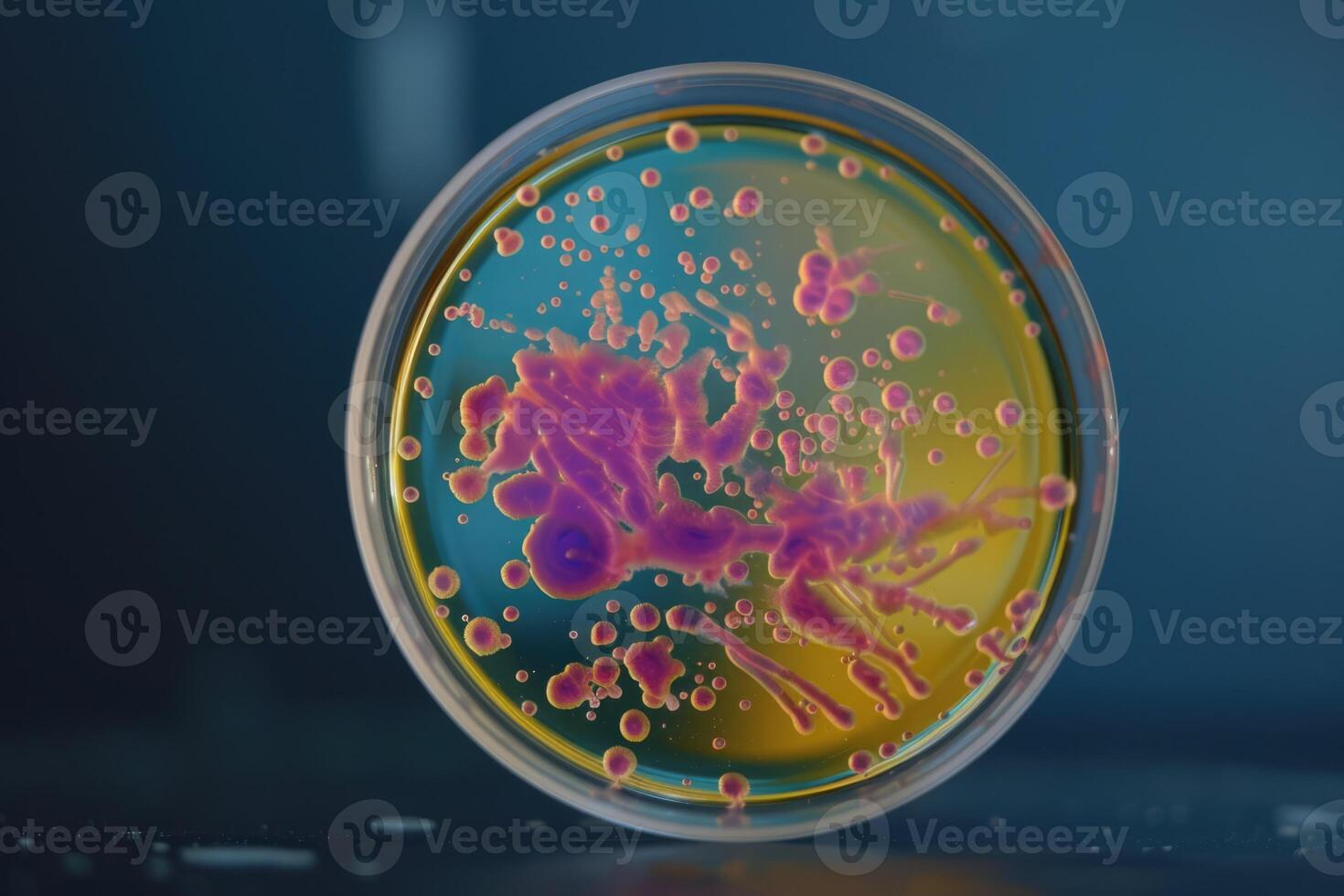 AI generated petri dishes with bacterial colonies culture on agar plates in laboratory photo
