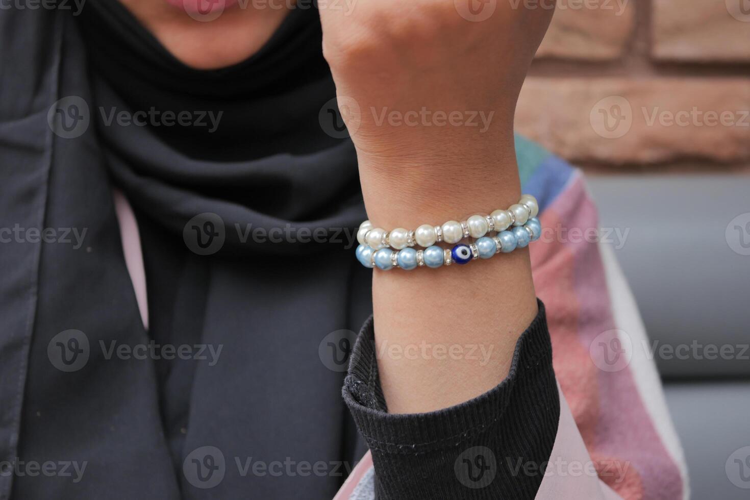 Jeweler bracelet on the female wrist. photo
