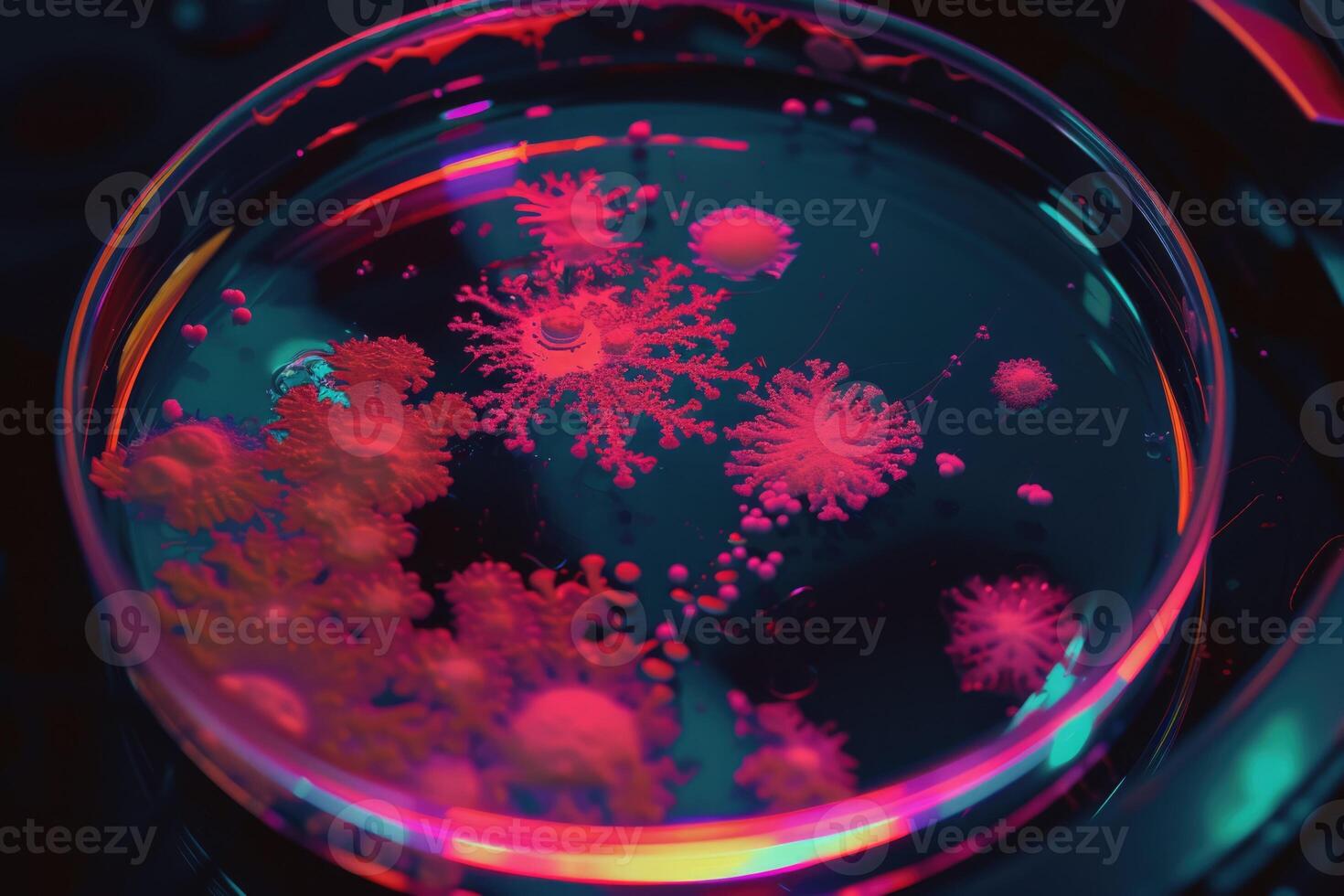 AI generated petri dishes with bacterial colonies culture on agar plates in laboratory photo