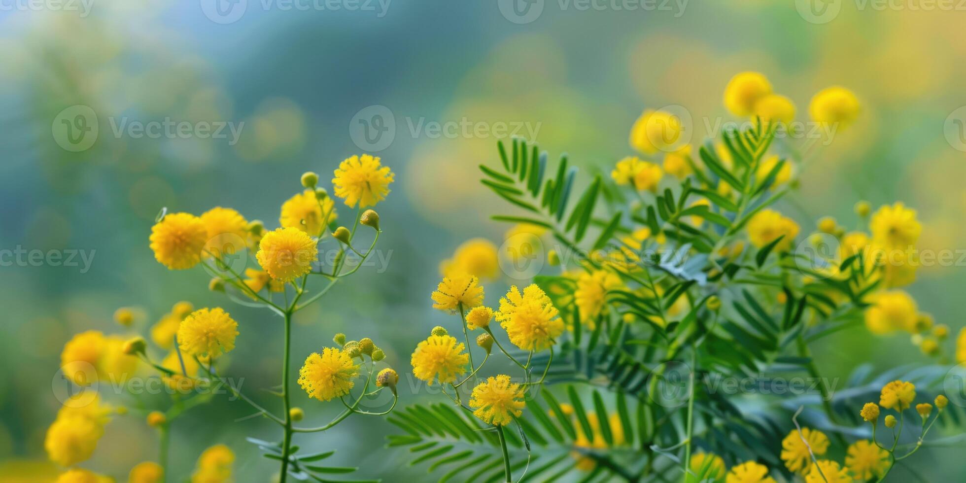 AI generated close up mimosa flowers background photo