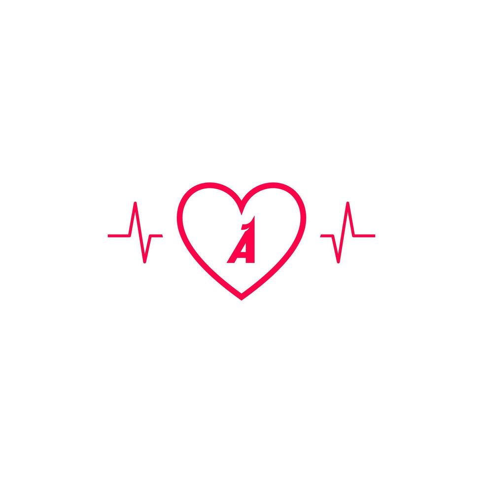 Letter A initial logo in a heart icon with a pulse wave vector