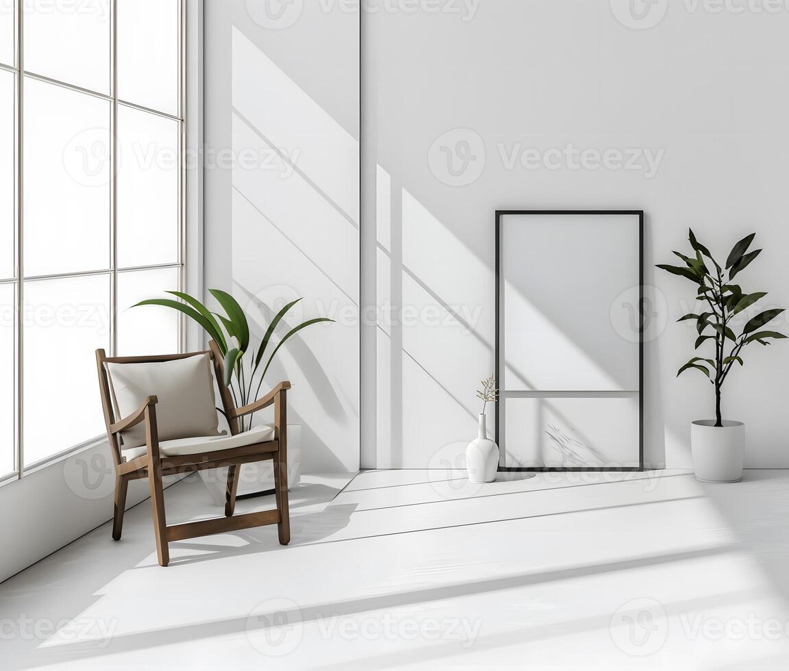 AI generated Minimalist Room Featuring an Empty Frame, Serenity in Simplicity. photo