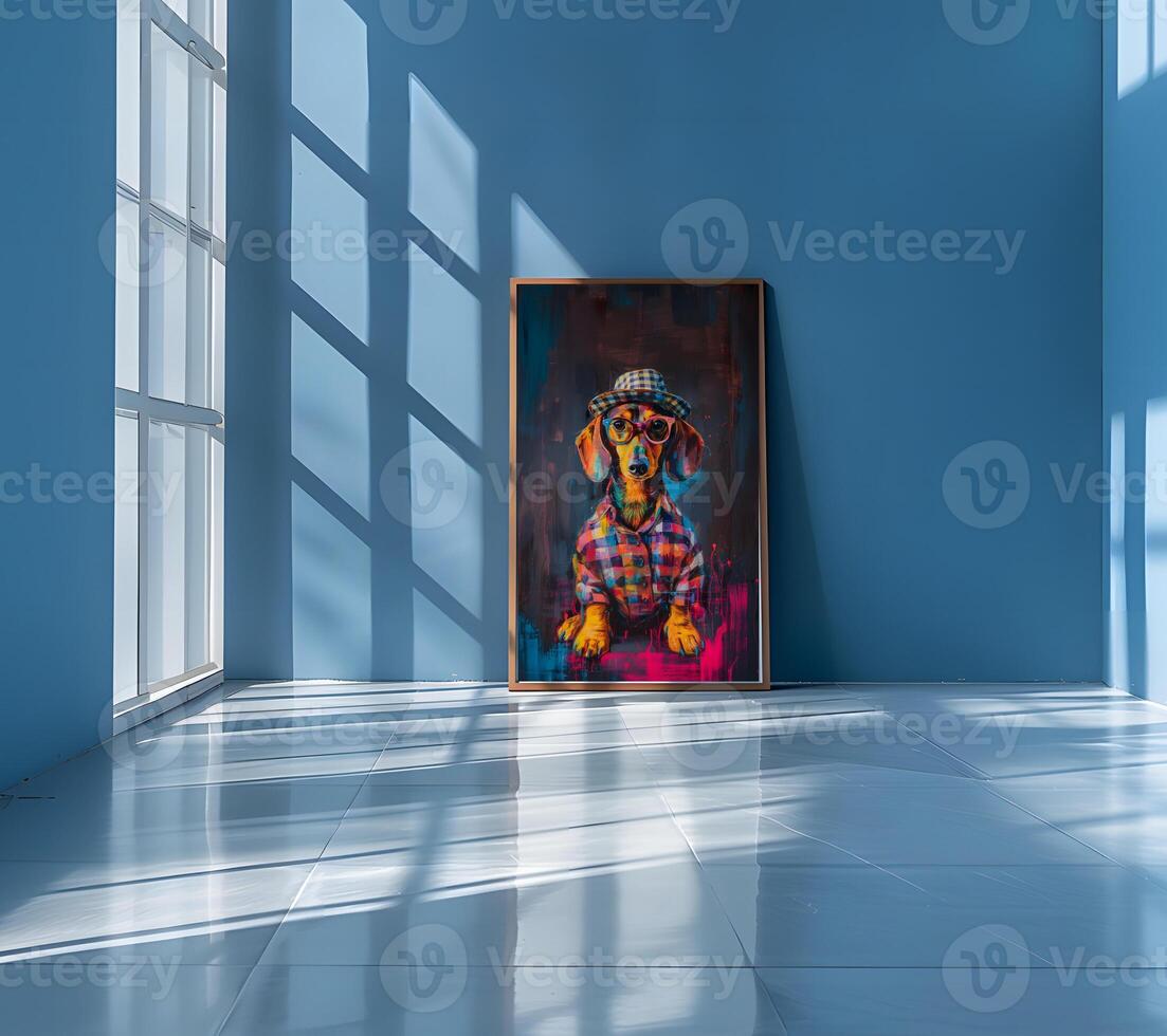 AI generated Design a chic and stylish room image. Decorated with beautiful picture frames and paintings. photo