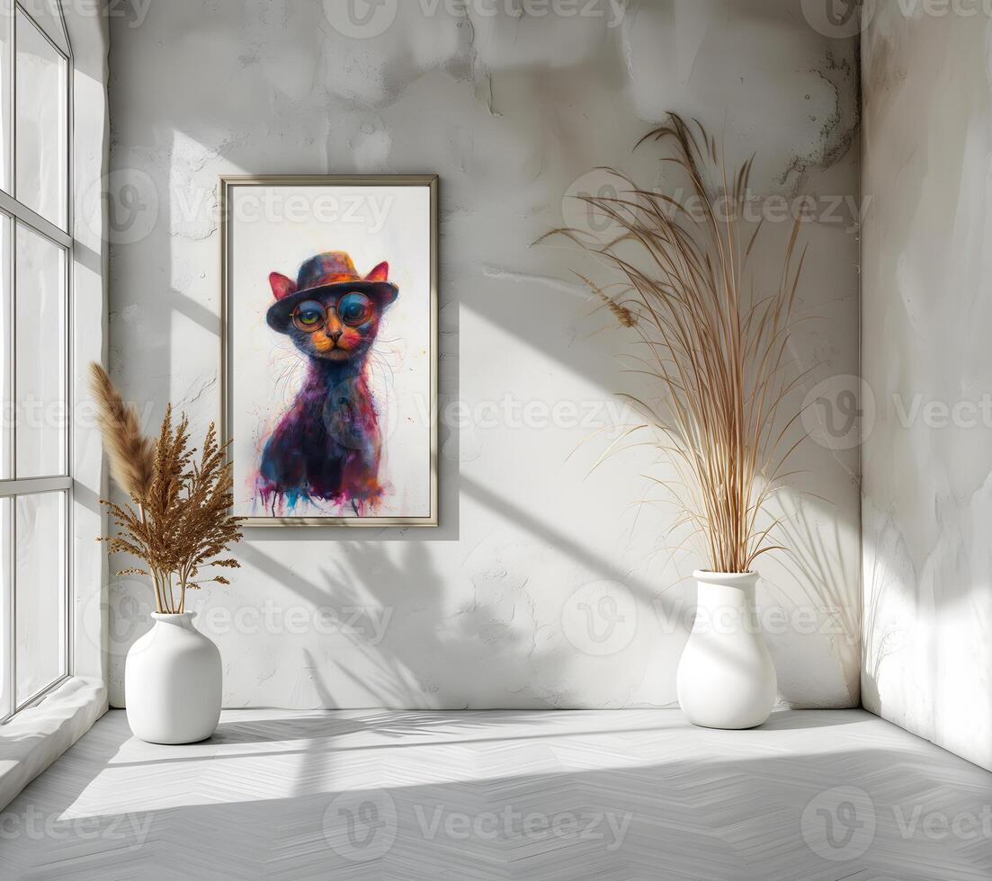 ai generado diseño un elegante y elegante habitación imagen. decorado con hermosa imagen marcos y pinturas foto