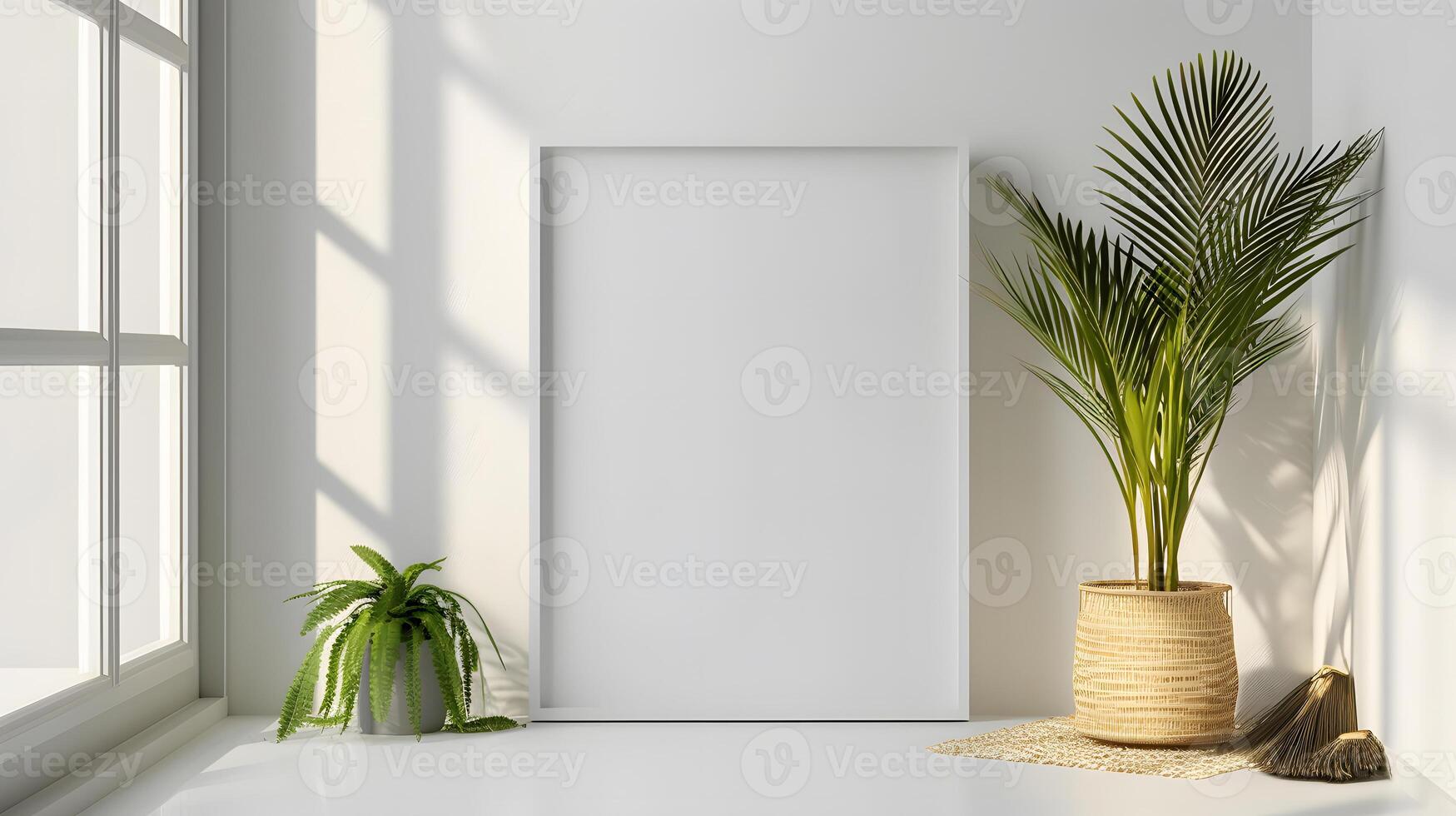 AI generated Minimalist Room Featuring an Empty Frame, Serenity in Simplicity. photo