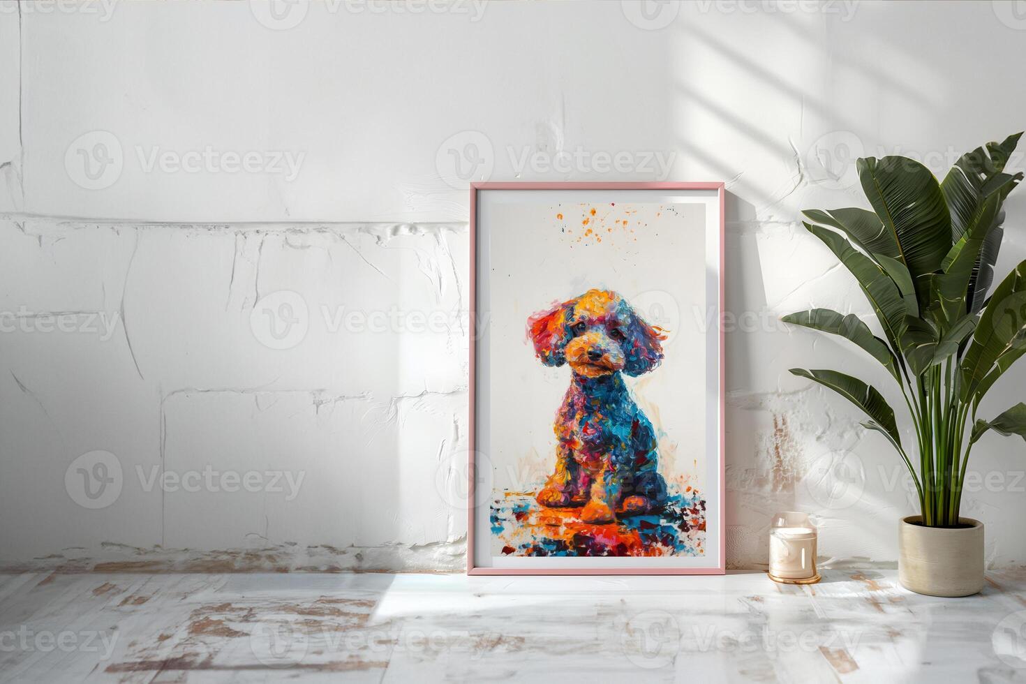 AI generated Design a chic and stylish room image. Decorated with beautiful picture frames and paintings. photo