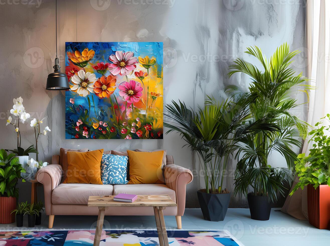 AI generated Interior room Bright and airy with a picture frame, a work of art photo
