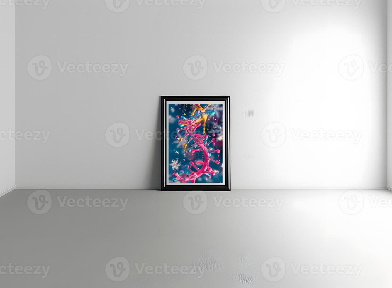 AI generated The room decorated in a minimalist style with picture frames and paintings is breathtaking. photo