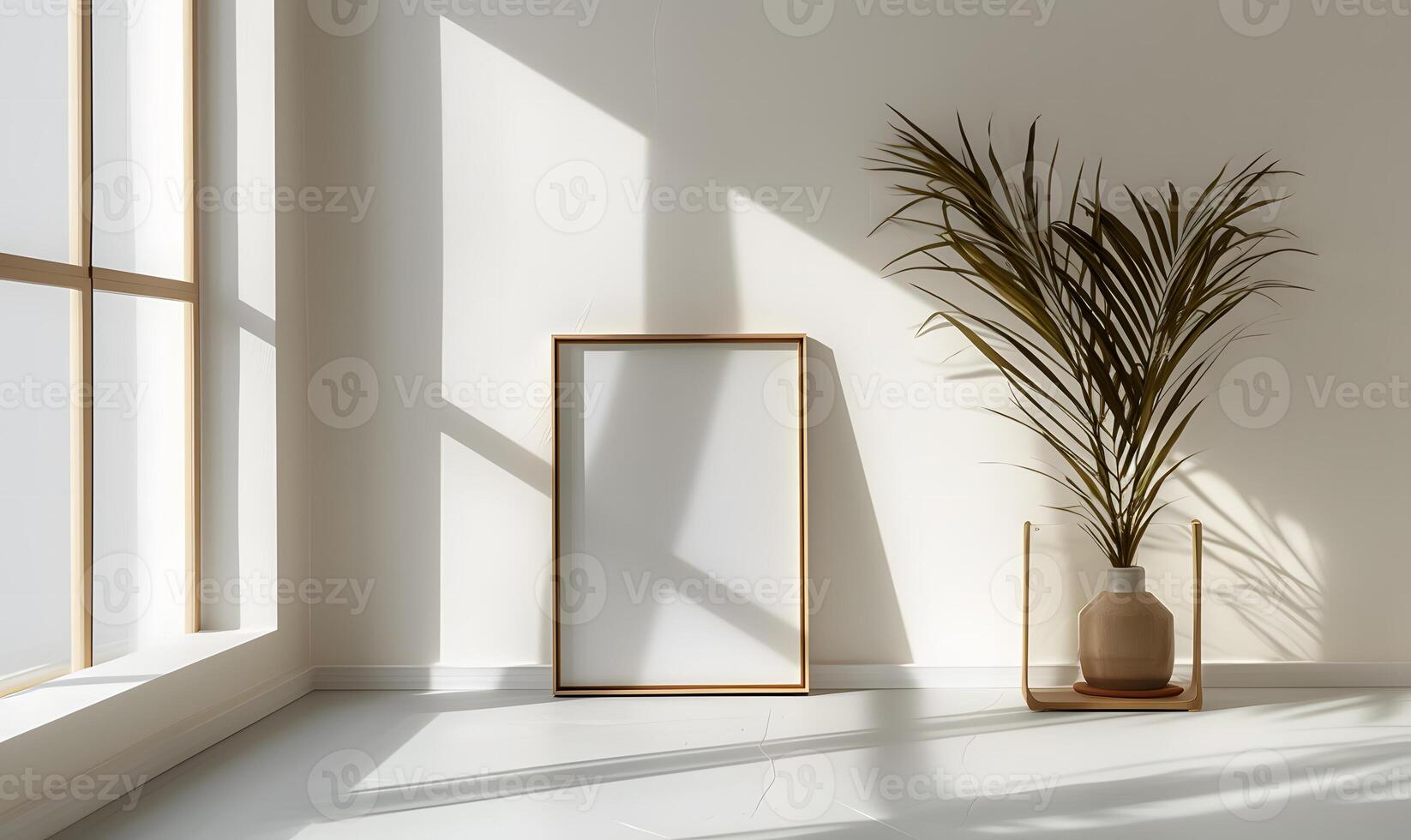 AI generated Minimalist Room Featuring an Empty Frame, Serenity in Simplicity. photo