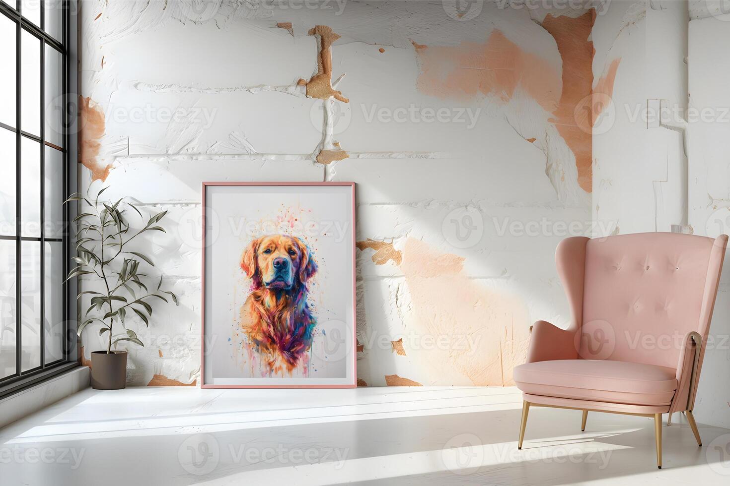 ai generado diseño un elegante y elegante habitación imagen. decorado con hermosa imagen marcos y pinturas foto