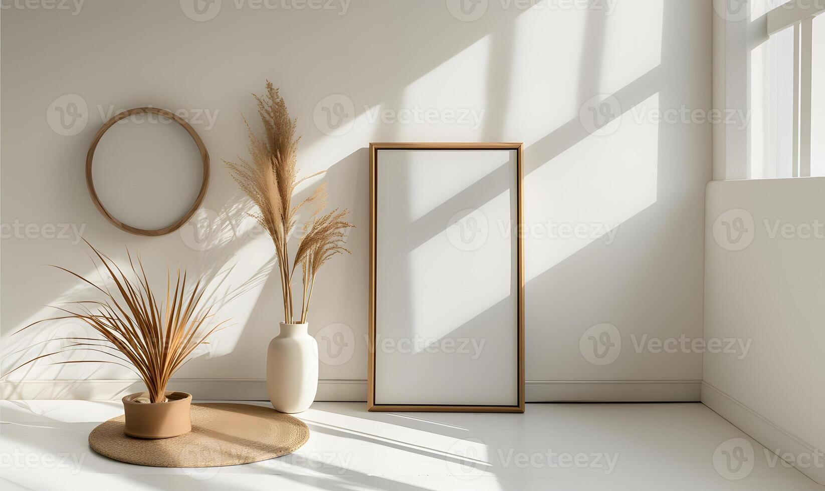 AI generated Minimalist Room Featuring an Empty Frame, Serenity in Simplicity. photo