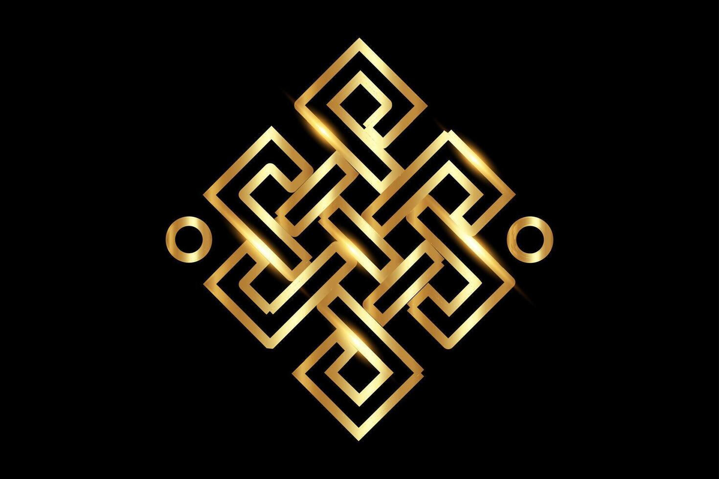 The endless knot or eternal knot. Gold Samsara icon. Guts of Buddha, The bowels of Buddha. Happiness node, symbol of inseparability and dependent origination of existence and all phenomena in Universe vector