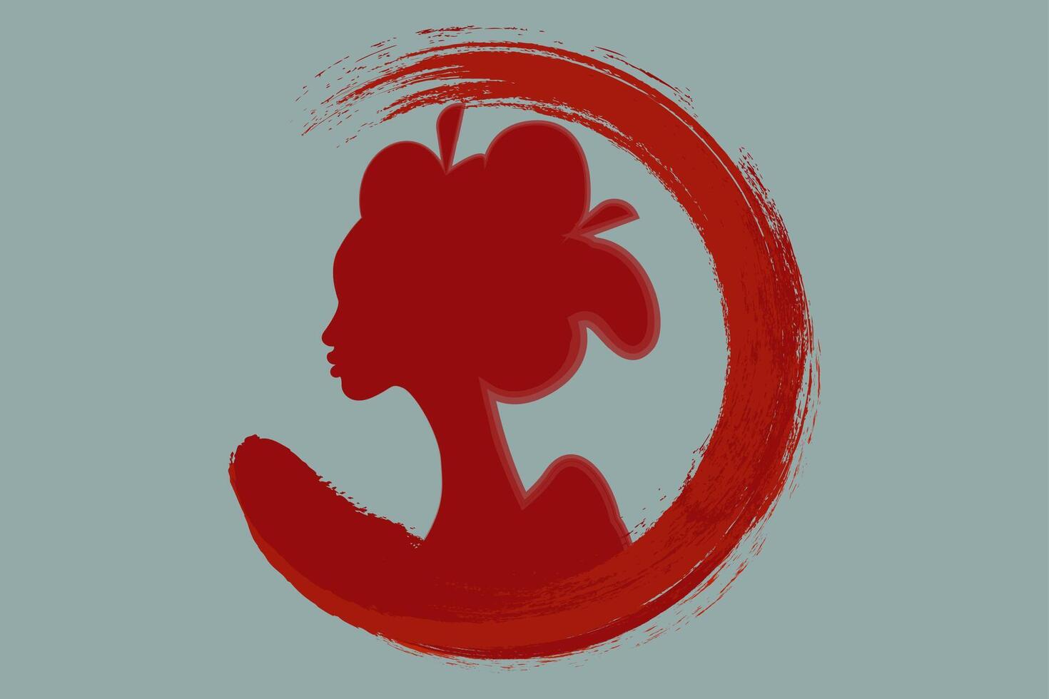 logo retrato de el japonés niña antiguo peinado en el rojo enso zen círculo. geisha, maiko, princesa. tradicional asiático mujer estilo. redondo icono en Arte Clásico pintar cepillo vector aislado