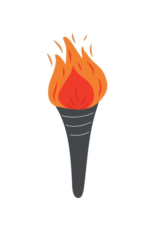 Burning Torch. Vector isolated illustration on white background. Symbol of relay race, victory in competition, champion or winner.