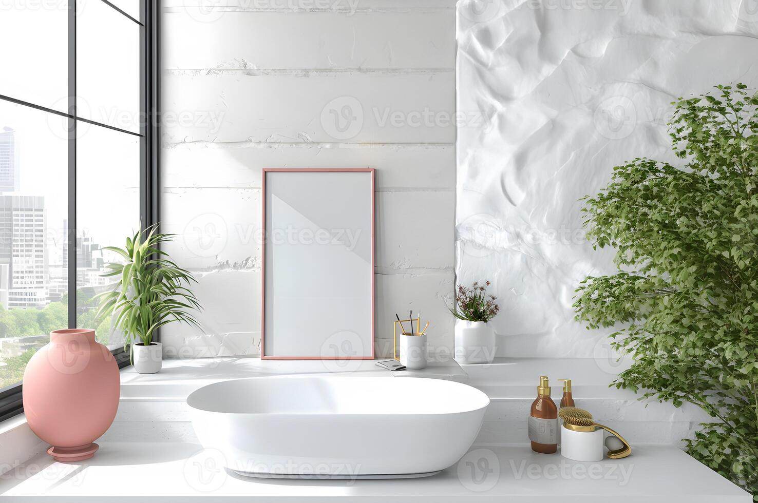 AI generated Minimalist Room Featuring an Empty Frame, Serenity in Simplicity. photo
