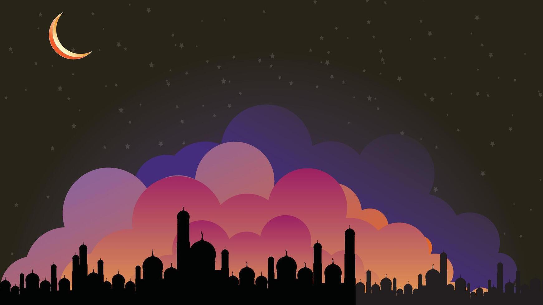 Ramadan kareem vector illustration, ramadan holiday celebration background, Mosque Under the Aurora