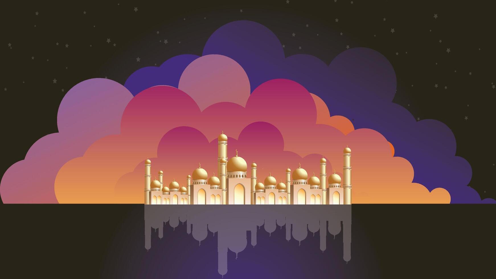 Ramadan kareem vector illustration, ramadan holiday celebration background, Mosque Under the Aurora